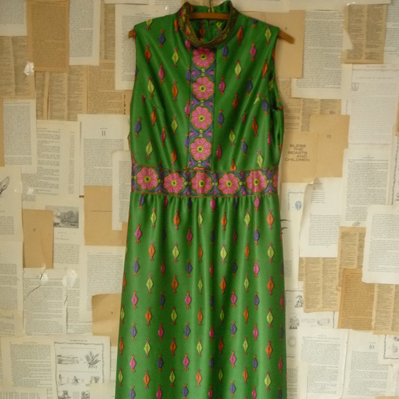 Vintage Dresses & Skirts - Vintage 70s Maxi Jewel Dress Boho Designer L